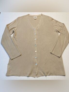 Neiman Marcus Size Small Vintage 100% Silk Cardigan Sweater in Tan